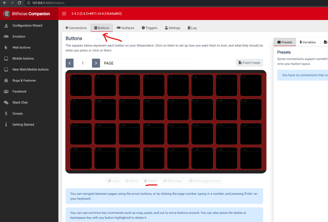 Редактирование раздела Buttons